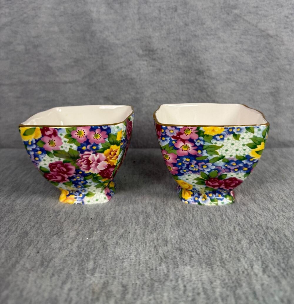 Royal Winton Grimwades Julia Chintz Ascot Straight Open Sugar Bowl Lot of 2 1995